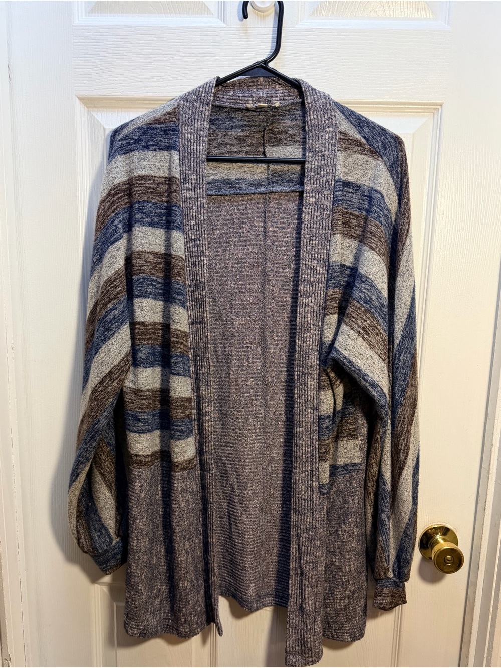 Umgee Open-Front Striped Cardigan - Blue & Brown